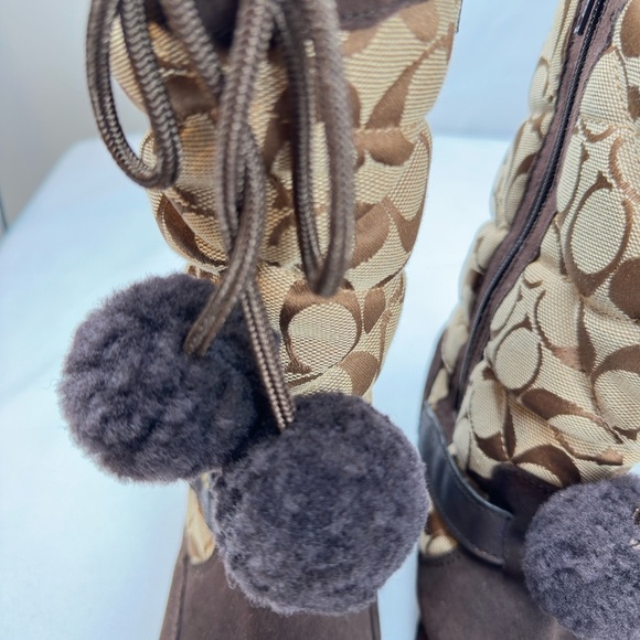 Coach Brown and Tan Patterned Boots with Pom Poms (Size 8) - Picture 3 of 7